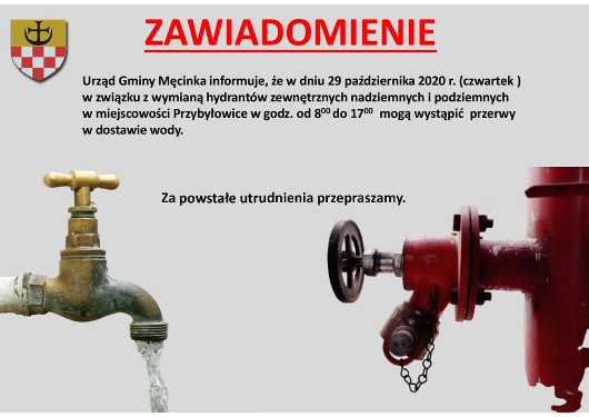 zawiadomienie brak wodyPrzybyłowice 29.10.2020